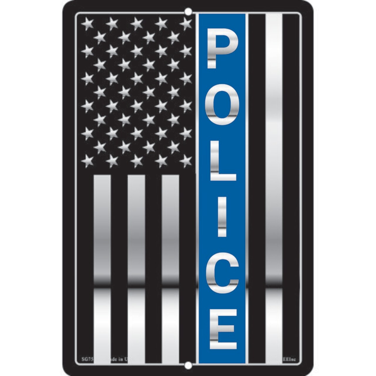 Police Thin Blue Line American Flag Aluminum Wall Sign 8"x12"